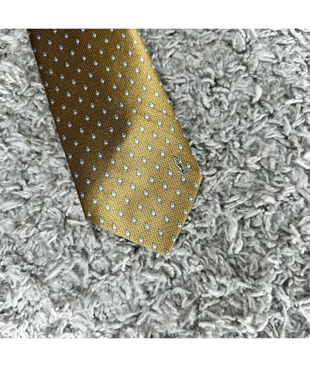 SAINT LAURENT Золотой шелковый галстук, фото 2