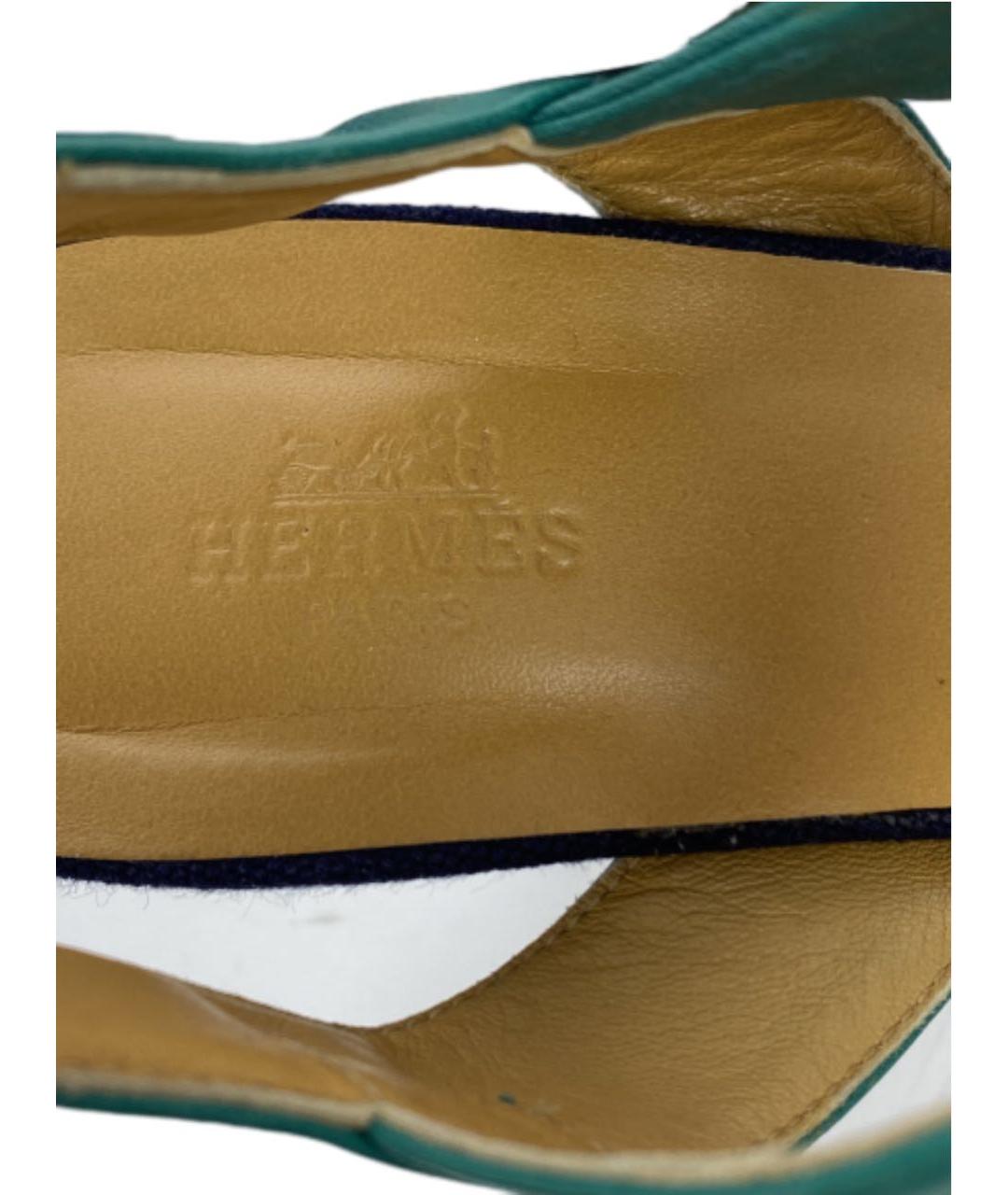 HERMES PRE-OWNED Зеленые кожаные босоножки, фото 7