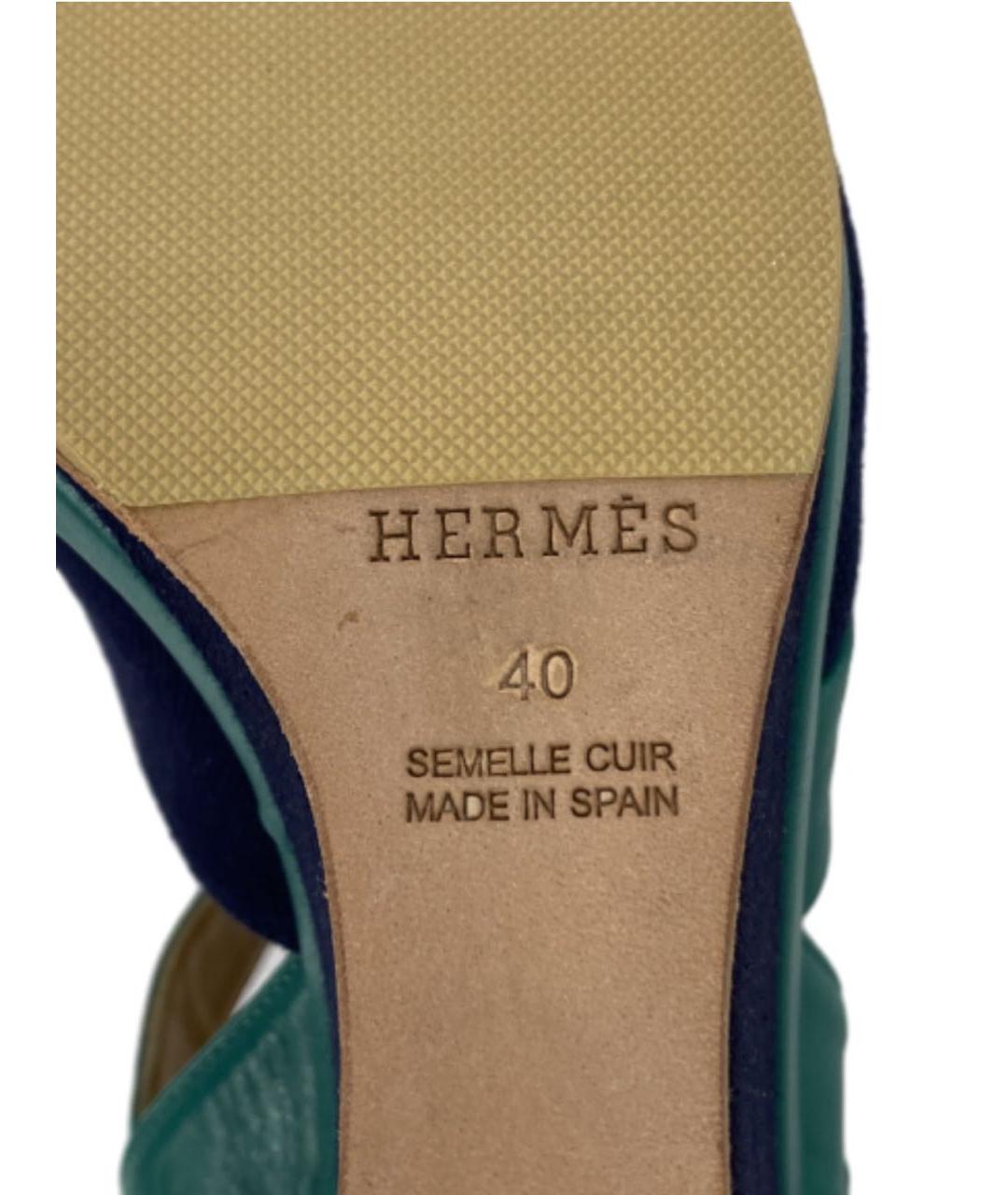 HERMES PRE-OWNED Зеленые кожаные босоножки, фото 6