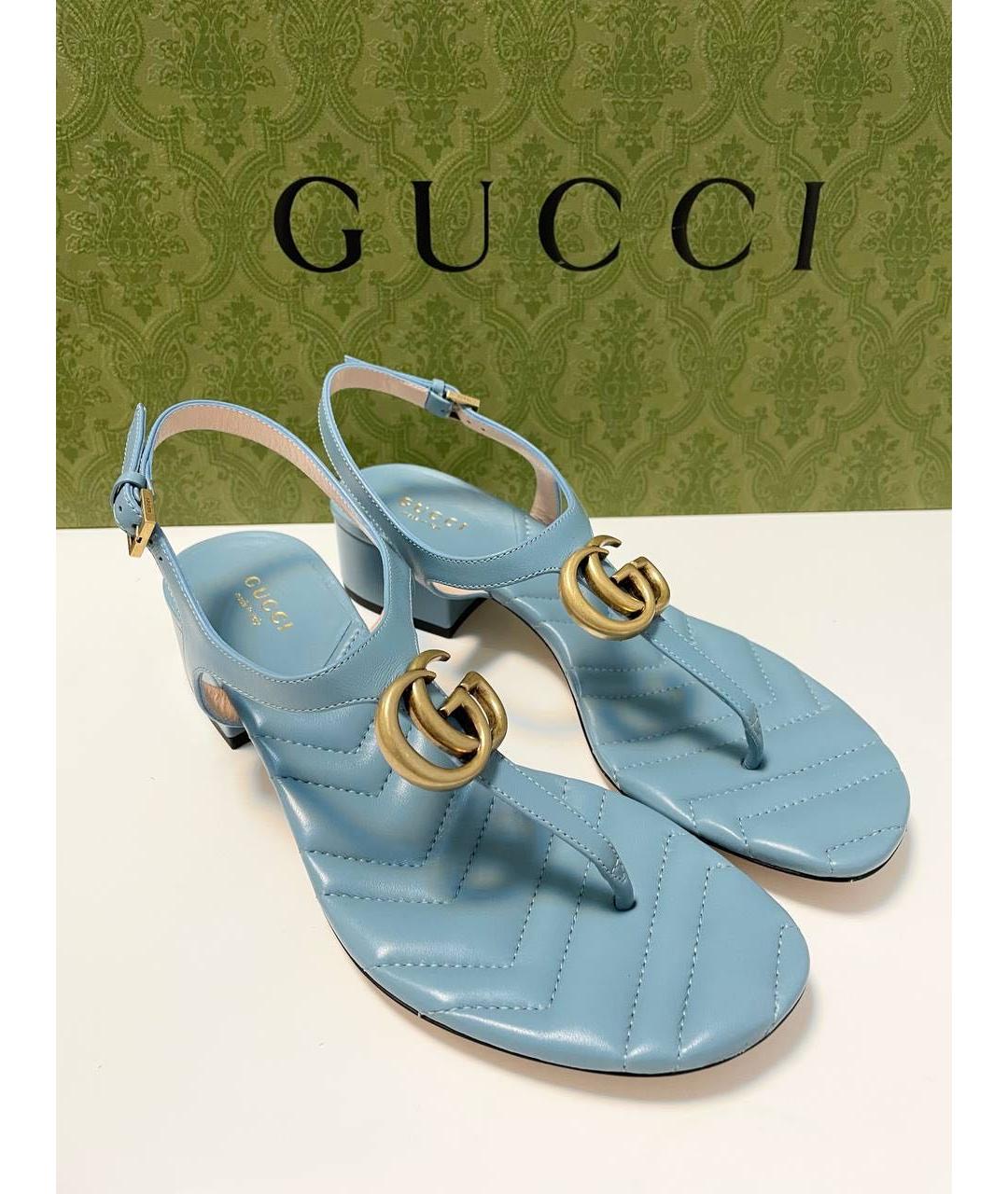 GUCCI Голубые кожаные сандалии, фото 2