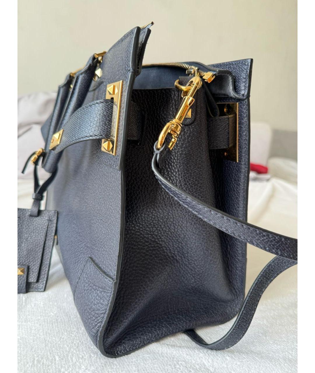 VALENTINO Темно-синяя кожаная сумка с короткими ручками, фото 2