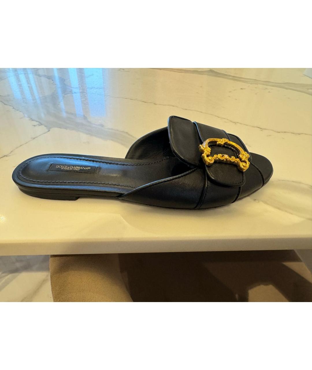 DOLCE&GABBANA Черные кожаные шлепанцы, фото 5
