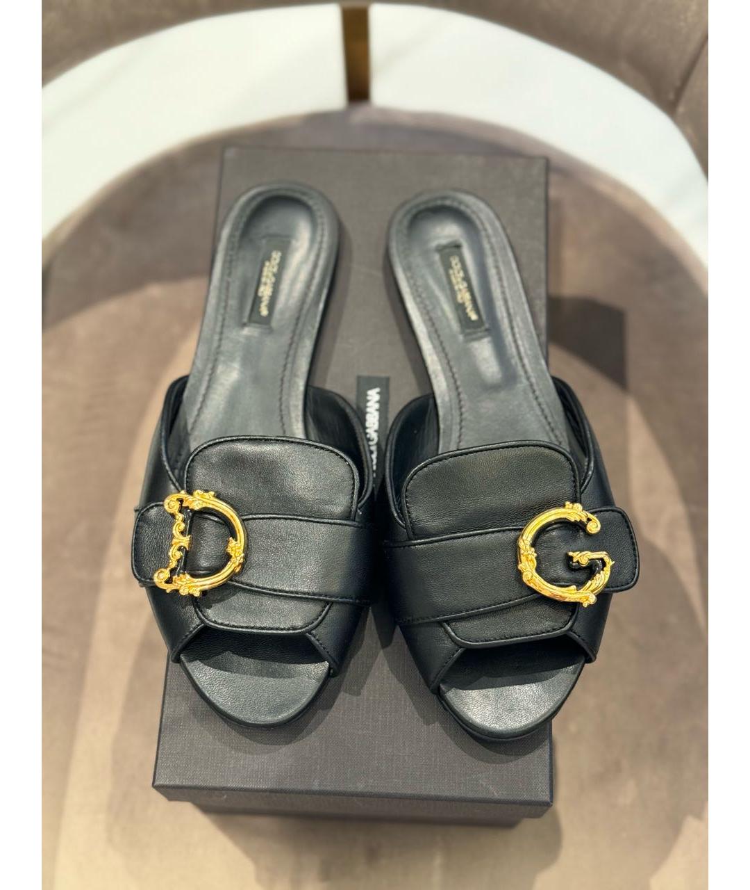 DOLCE&GABBANA Черные кожаные шлепанцы, фото 3