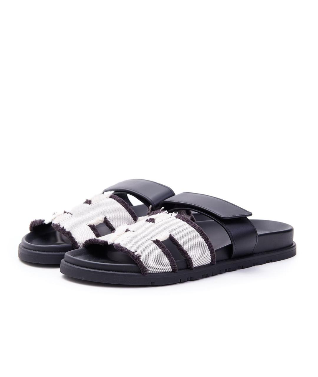 HERMES Коричневые текстильные шлепанцы, фото 2