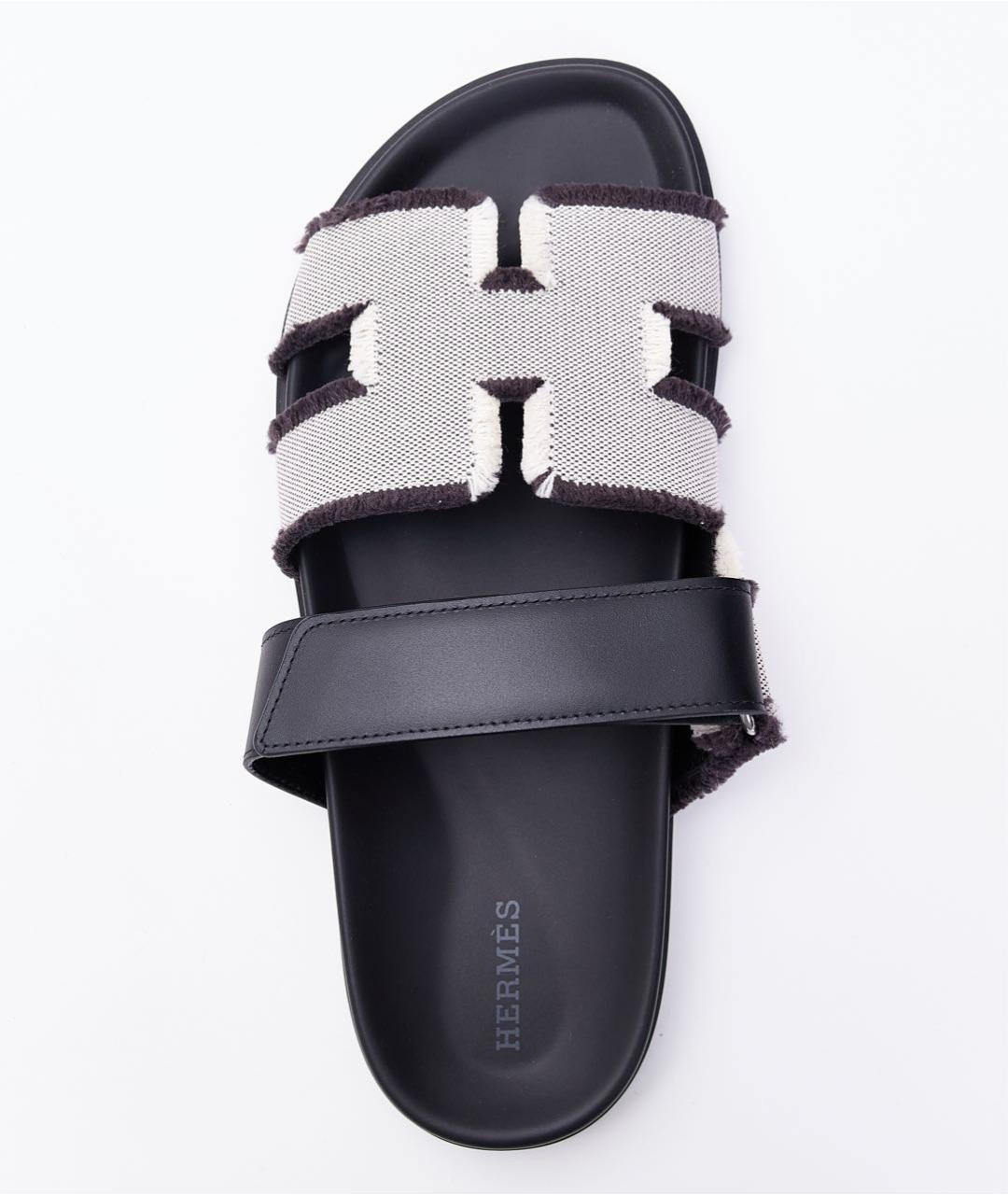 HERMES Коричневые текстильные шлепанцы, фото 4