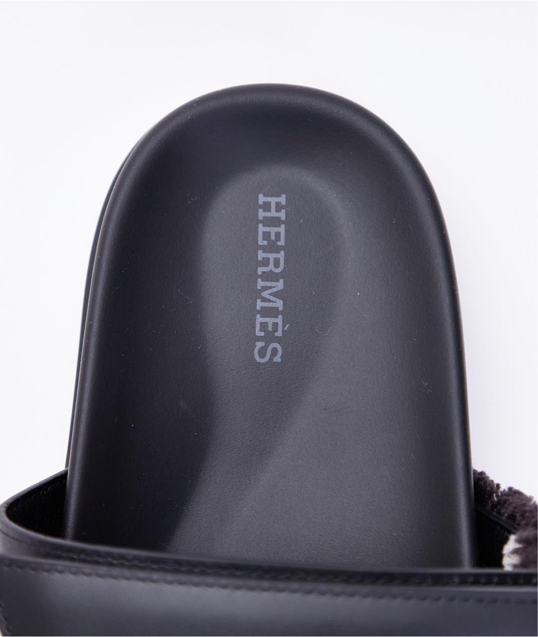 HERMES Коричневые текстильные шлепанцы, фото 6