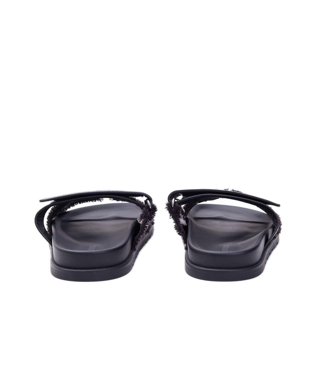 HERMES Коричневые текстильные шлепанцы, фото 3