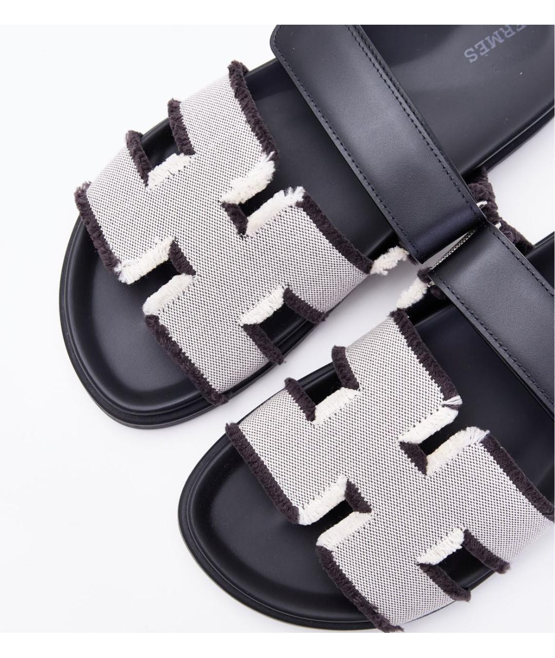 HERMES Коричневые текстильные шлепанцы, фото 5