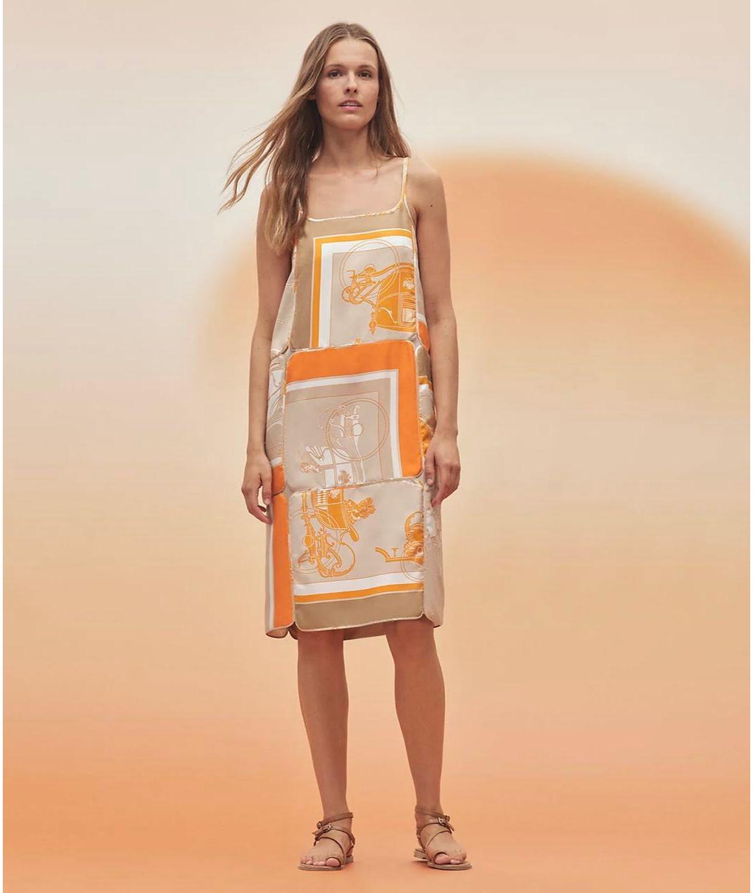 HERMES Оранжевое шелковое повседневное платье, фото 7