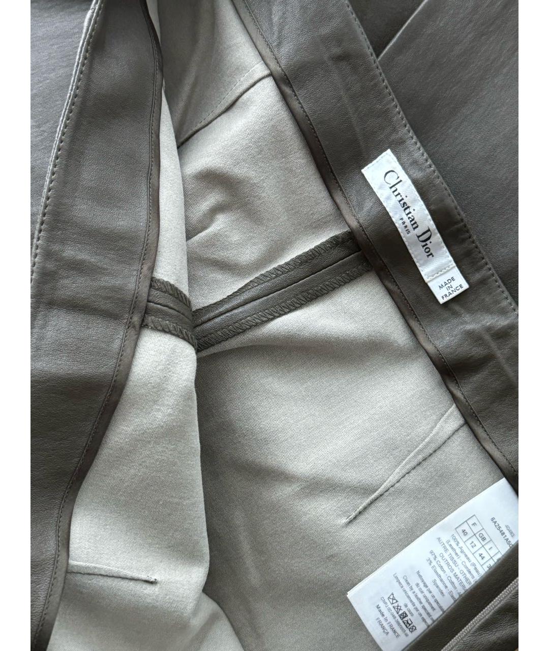 CHRISTIAN DIOR Хаки кожаные прямые брюки, фото 3