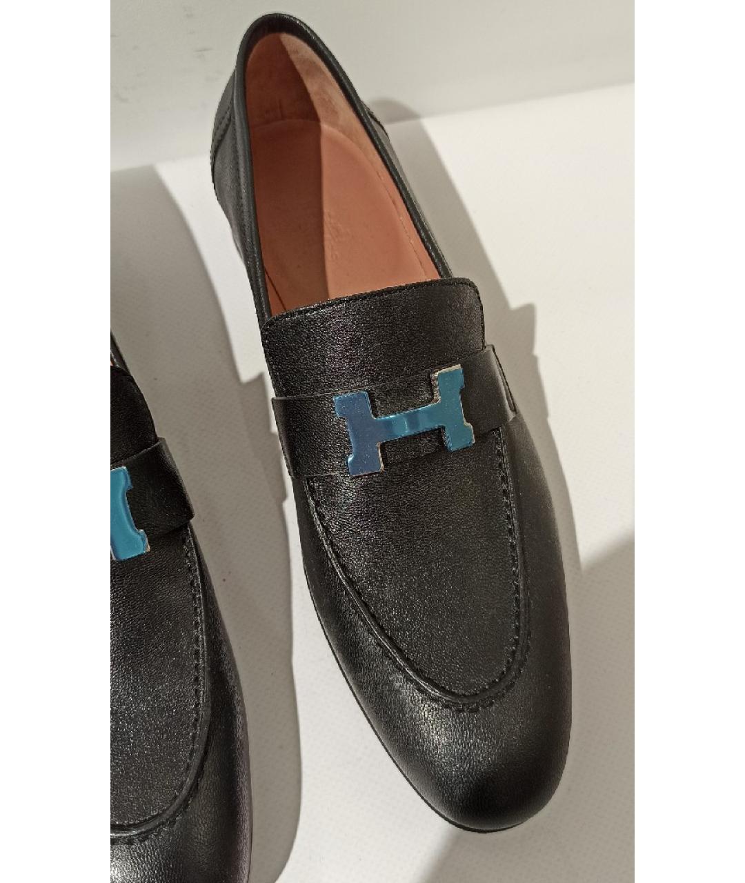 HERMES Черные кожаные лоферы, фото 6