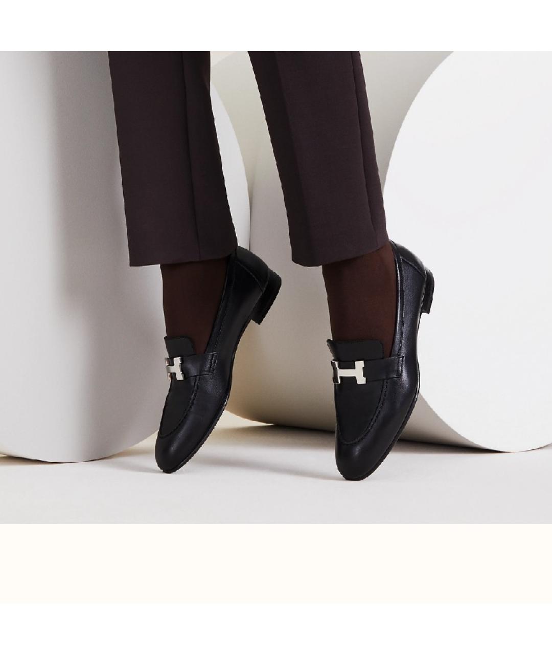 HERMES Черные кожаные лоферы, фото 3