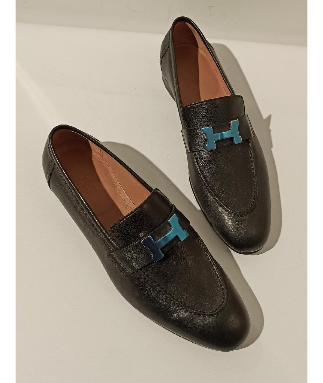 HERMES Черные кожаные лоферы, фото 8