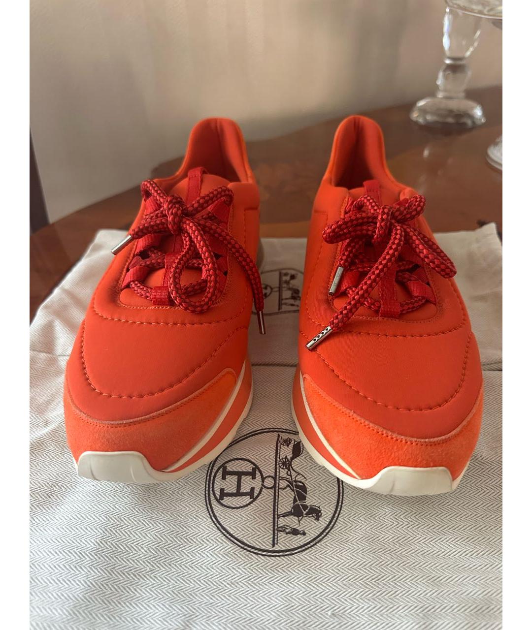 HERMES Оранжевое замшевые кроссовки, фото 2