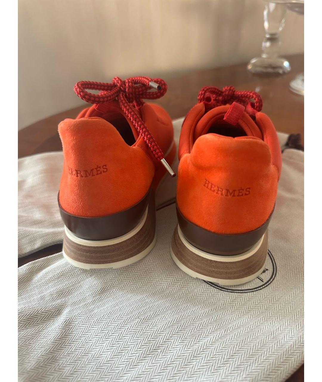 HERMES Оранжевое замшевые кроссовки, фото 4