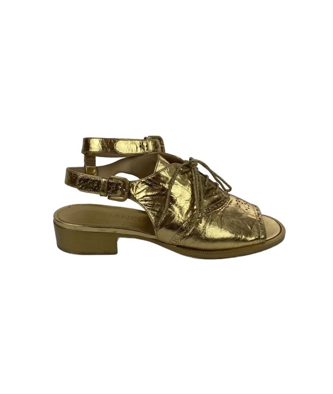 CHANEL PRE-OWNED Золотые кожаные босоножки, фото 1