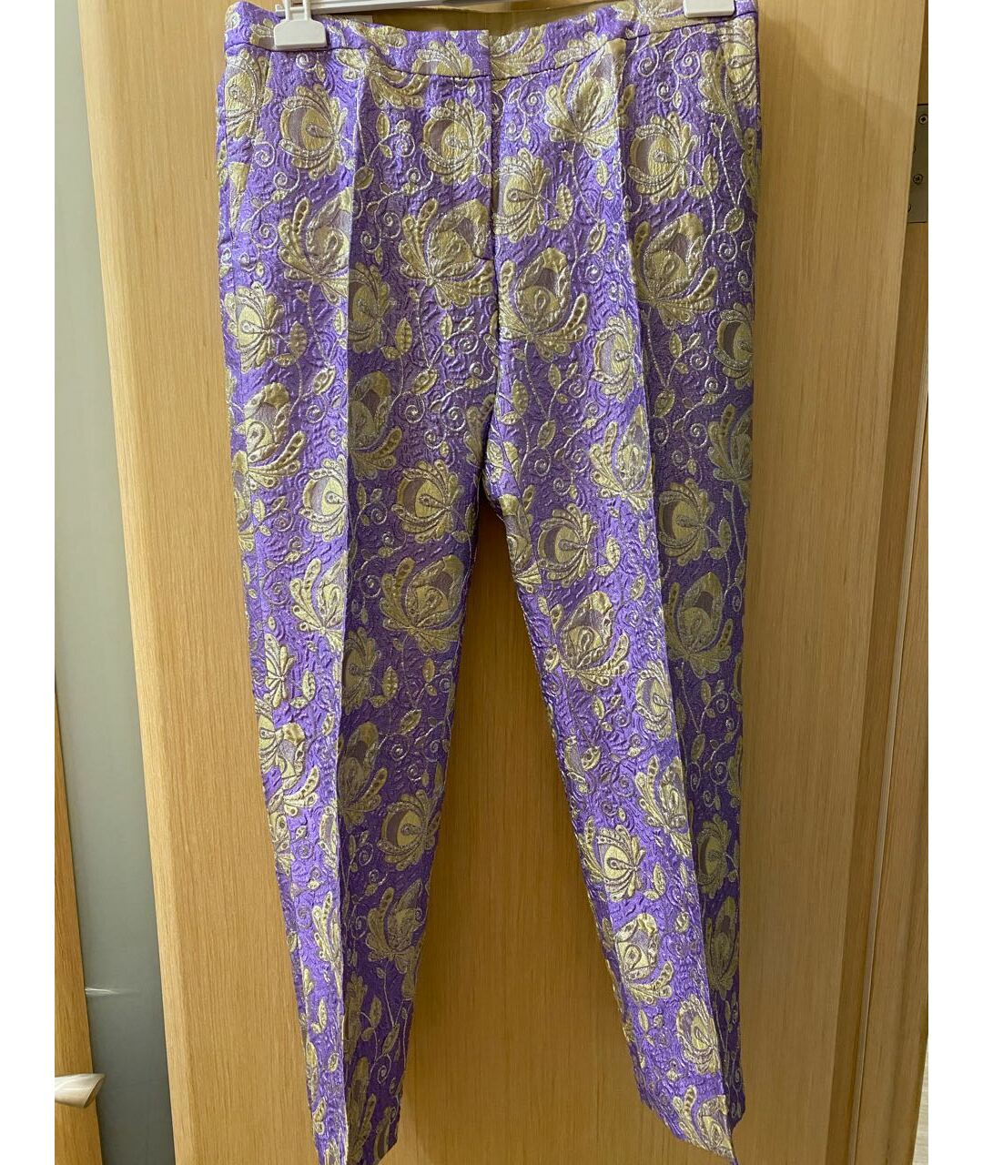 DRIES VAN NOTEN Фиолетовые шелковые прямые брюки, фото 5