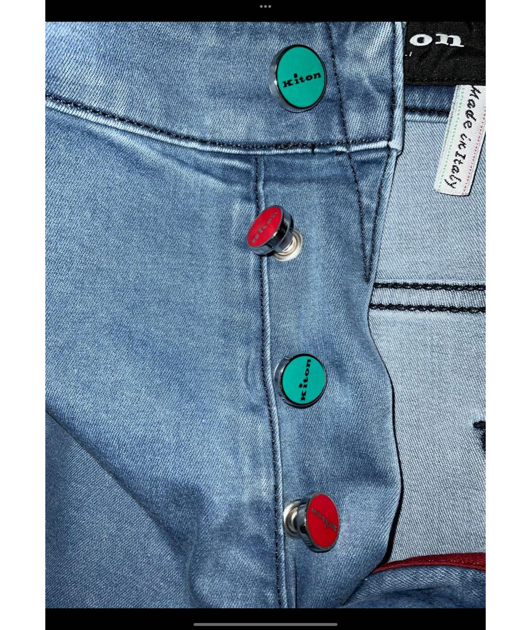 KITON Голубые хлопко-эластановые джинсы скинни, фото 7