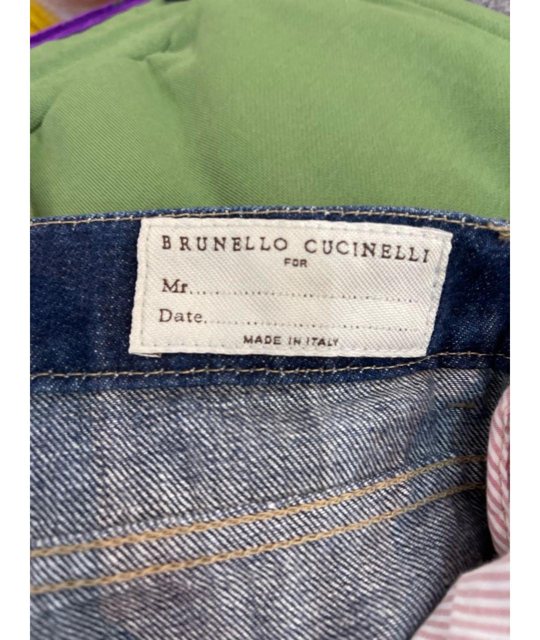 BRUNELLO CUCINELLI Темно-синие хлопко-полиэстеровые прямые джинсы, фото 8