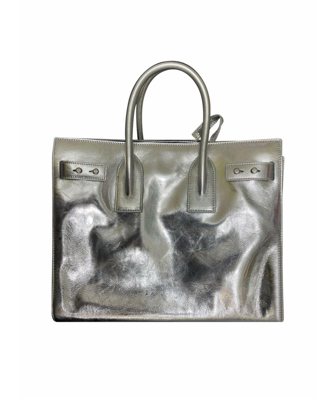 SAINT LAURENT Серебряная кожаная сумка тоут, фото 1