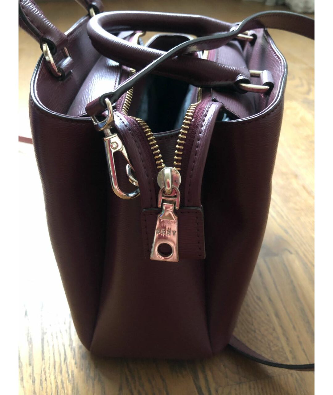 DKNY Бордовая кожаная сумка тоут, фото 2