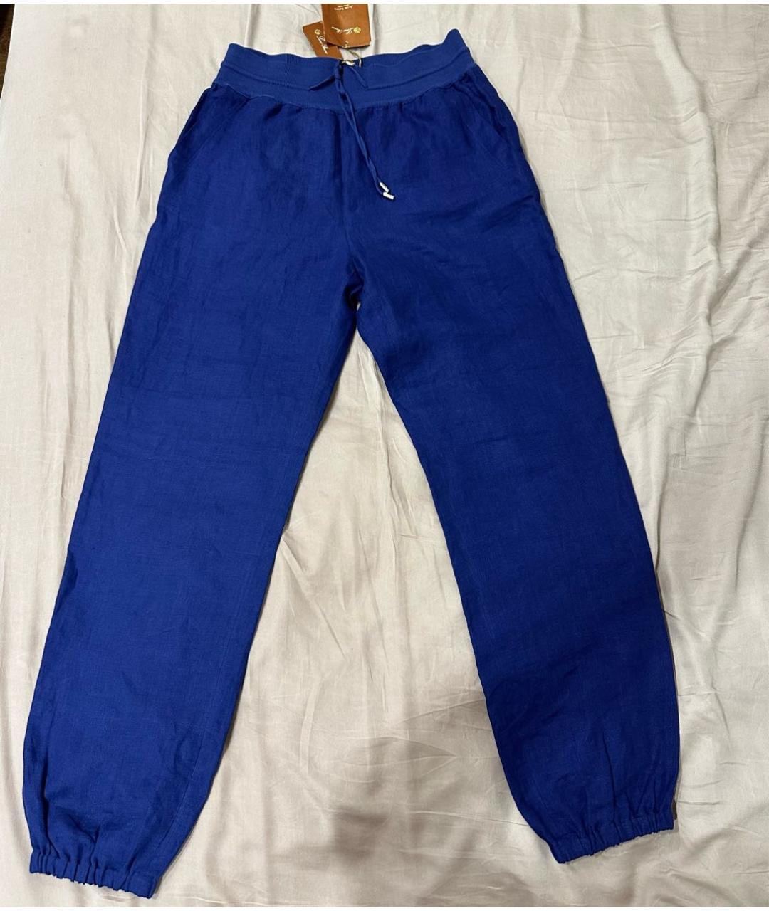 LORO PIANA Синие льняные брюки широкие, фото 7