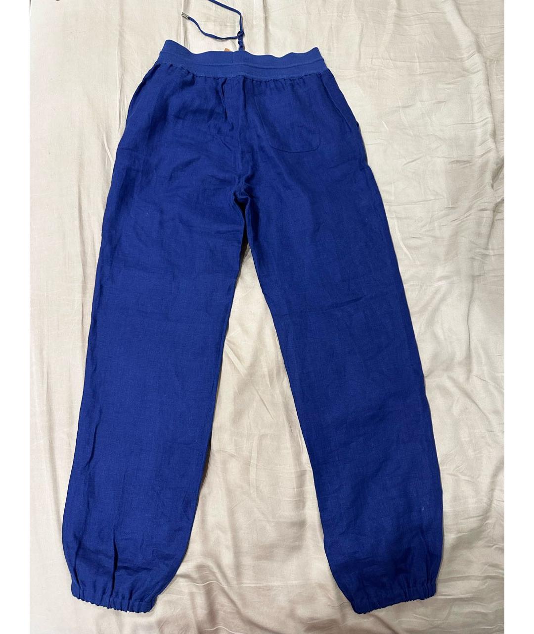 LORO PIANA Синие льняные брюки широкие, фото 3