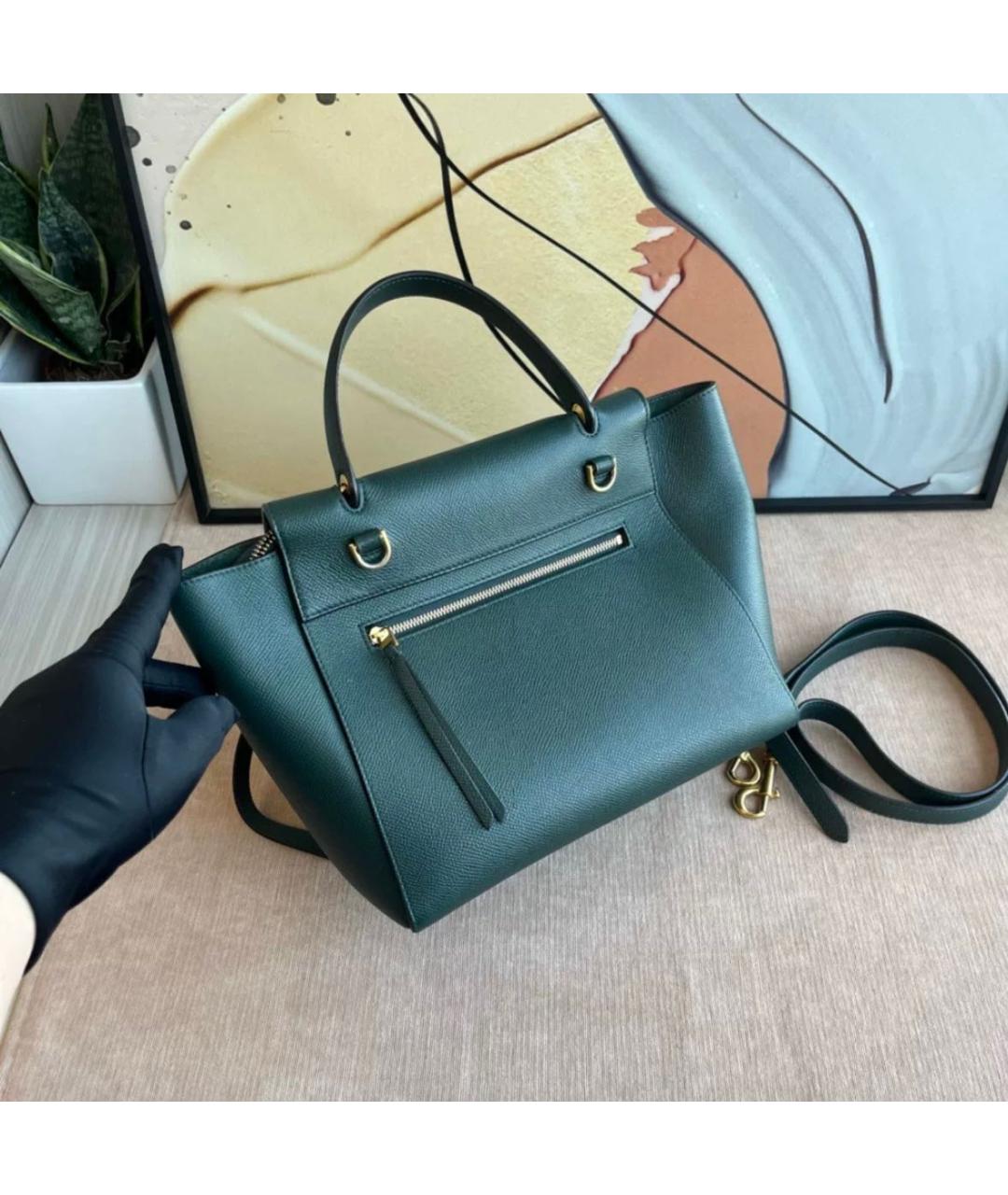 CELINE PRE-OWNED Зеленая кожаная сумка тоут, фото 3