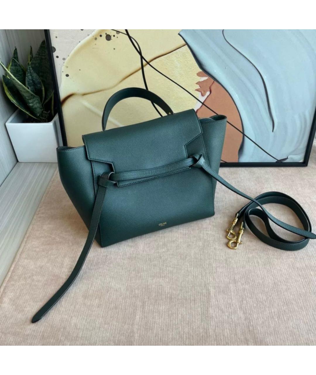 CELINE PRE-OWNED Зеленая кожаная сумка тоут, фото 2