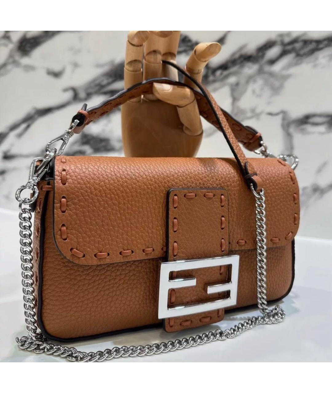 FENDI Коричневая кожаная сумка через плечо, фото 3