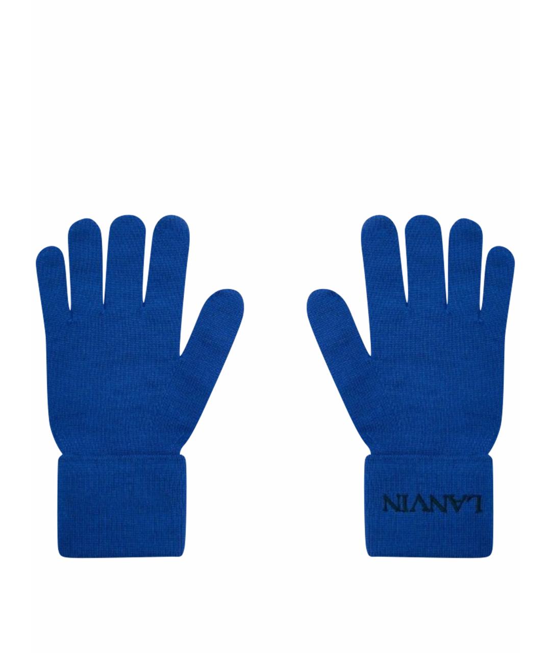 LANVIN Синие шерстяные перчатки, фото 1