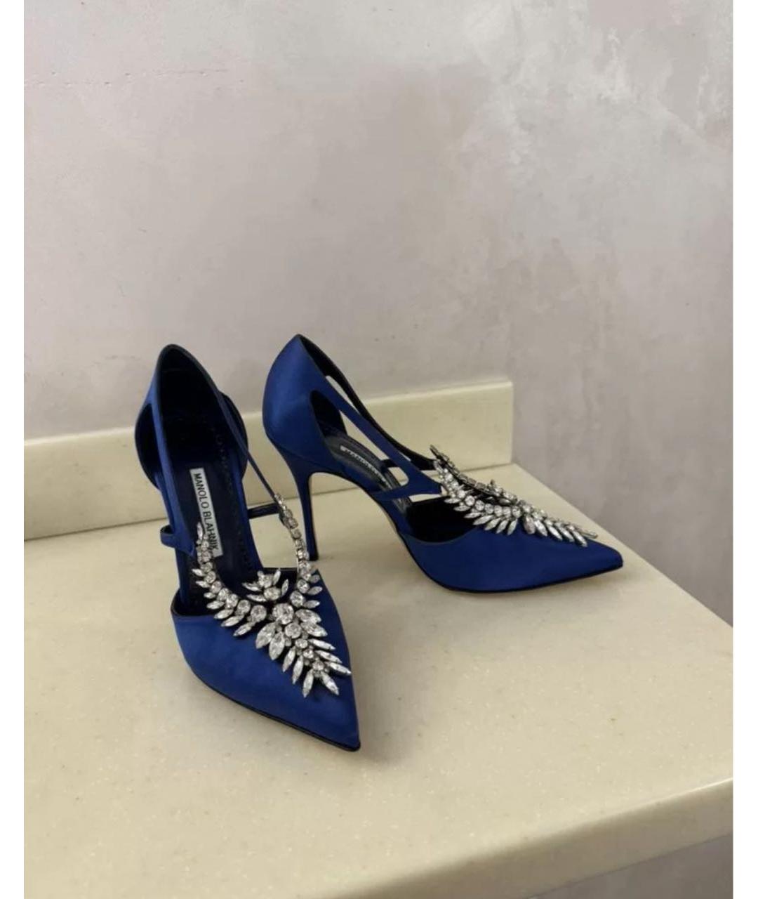MANOLO BLAHNIK Синие текстильные туфли, фото 5