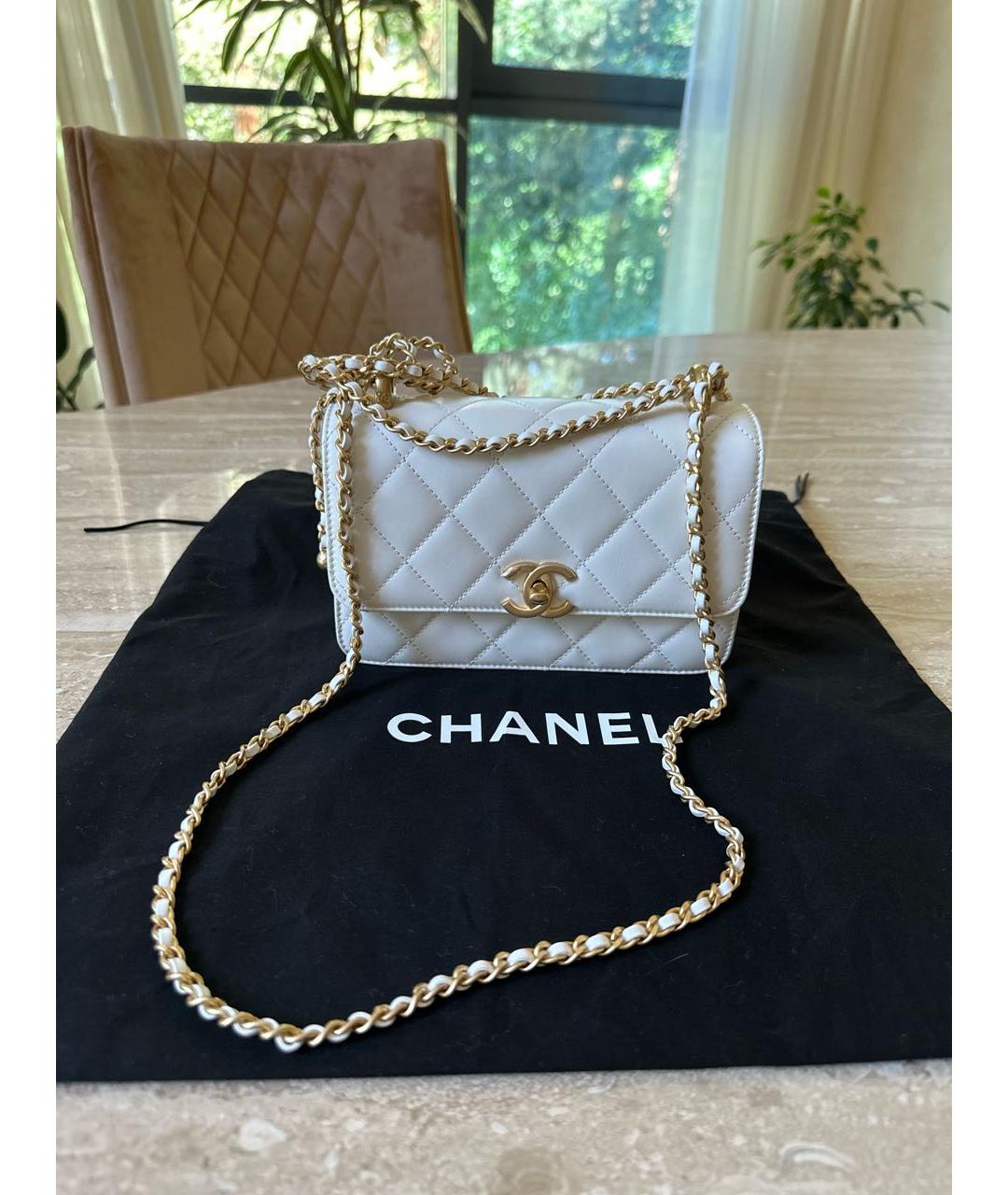 CHANEL PRE-OWNED Белая кожаная сумка через плечо, фото 7