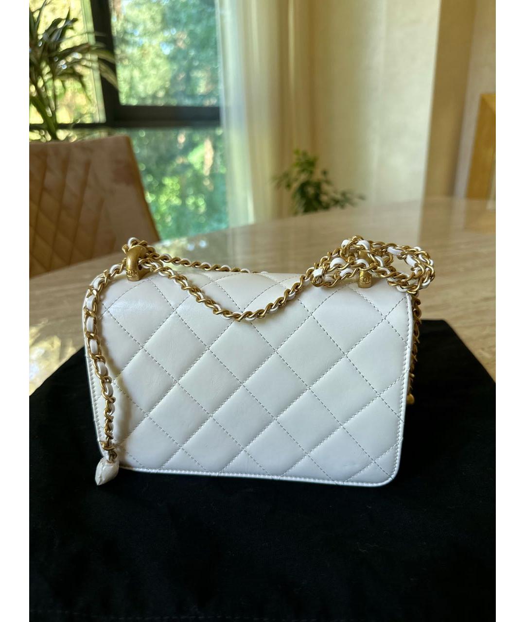 CHANEL PRE-OWNED Белая кожаная сумка через плечо, фото 3