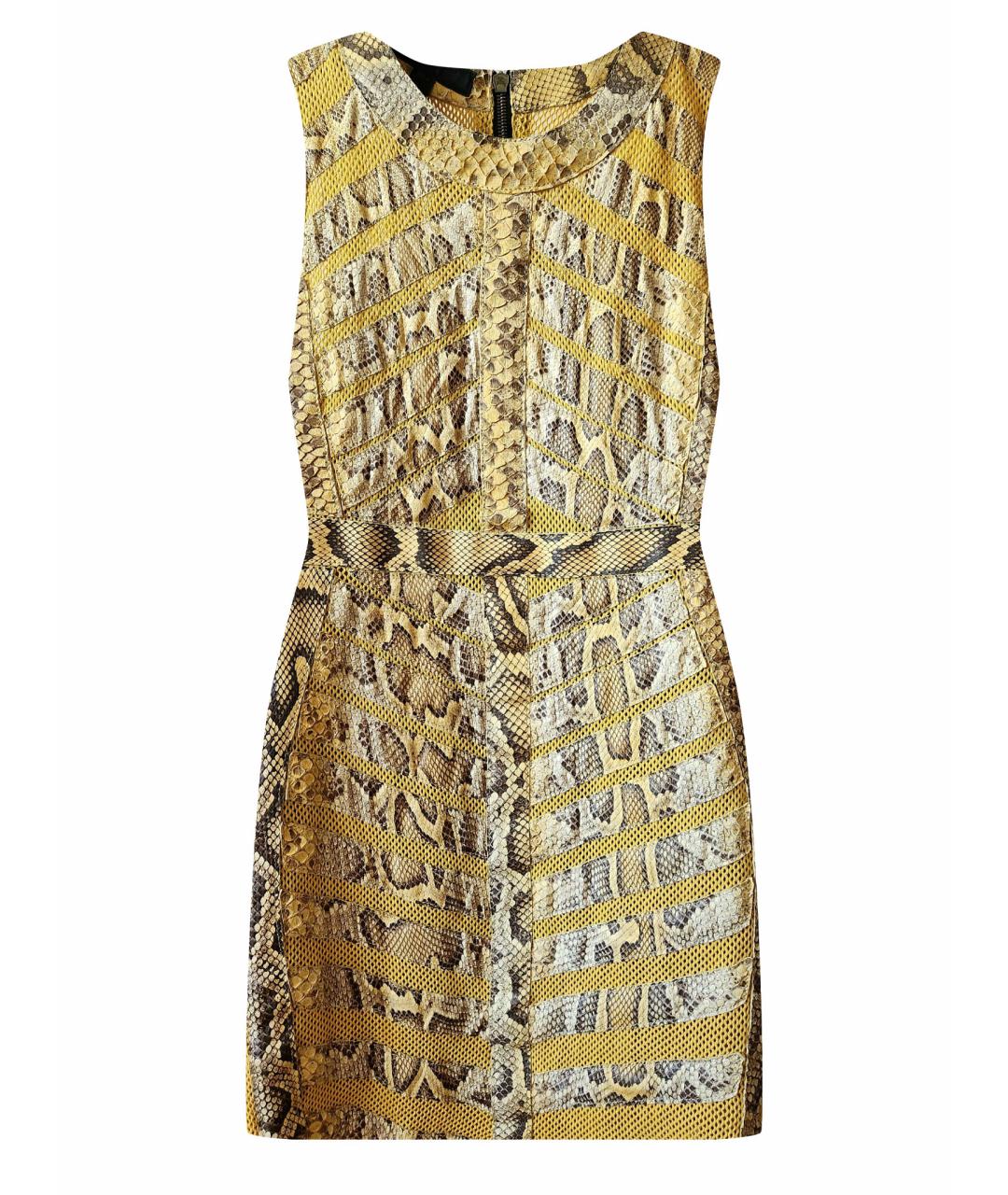 BURBERRY Горчичное коктейльное платье из экзотической кожи, фото 1