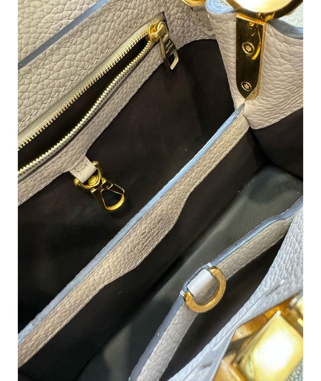 LOUIS VUITTON Бежевая кожаная сумка с короткими ручками, фото 6