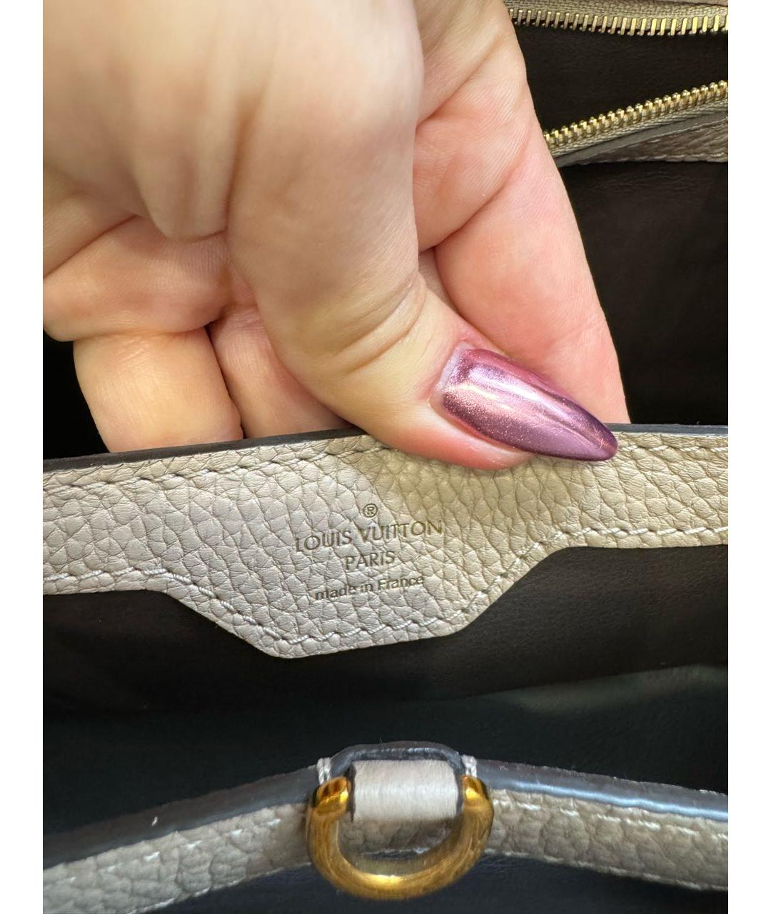 LOUIS VUITTON Бежевая кожаная сумка с короткими ручками, фото 7