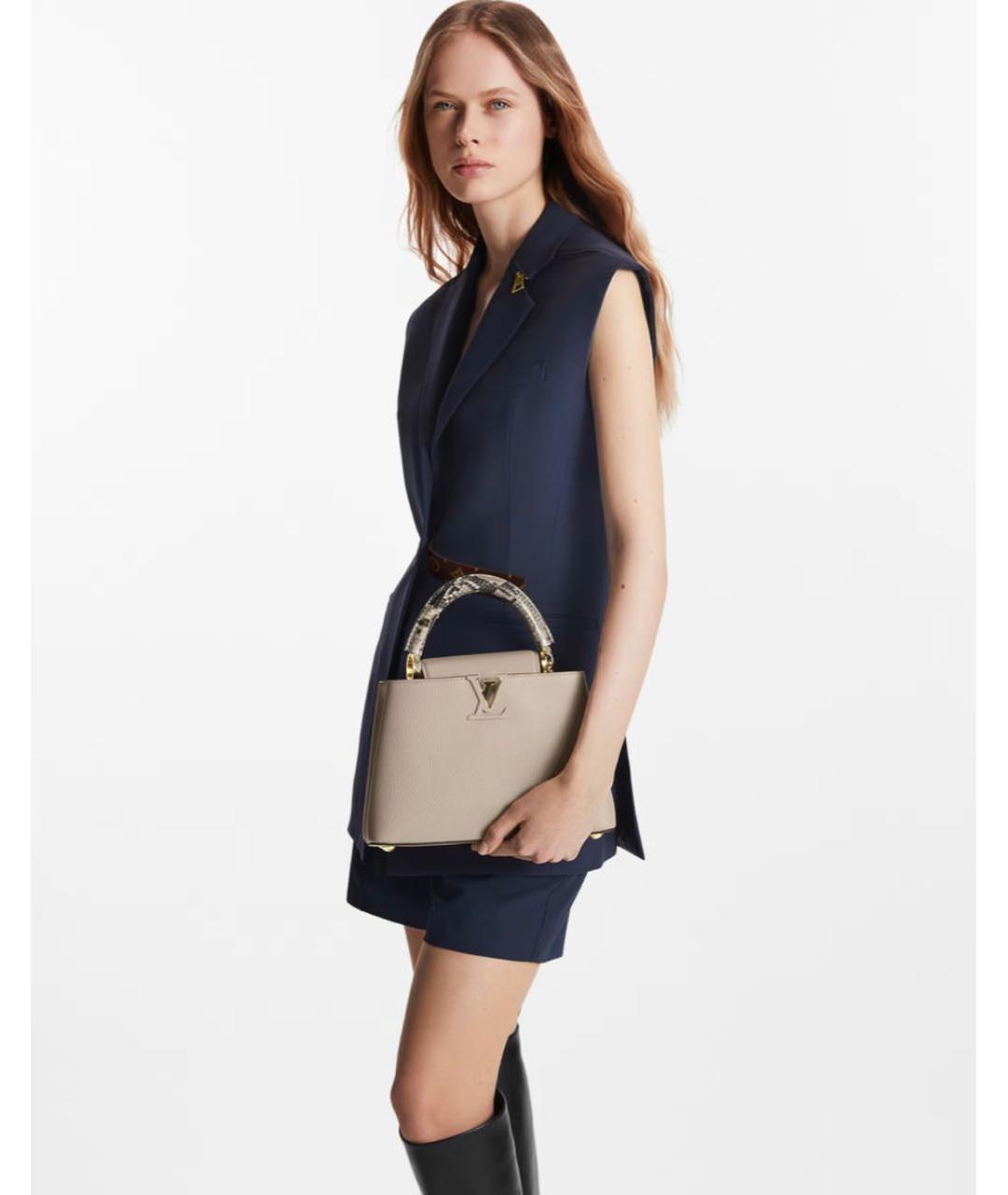 LOUIS VUITTON Бежевая кожаная сумка с короткими ручками, фото 8