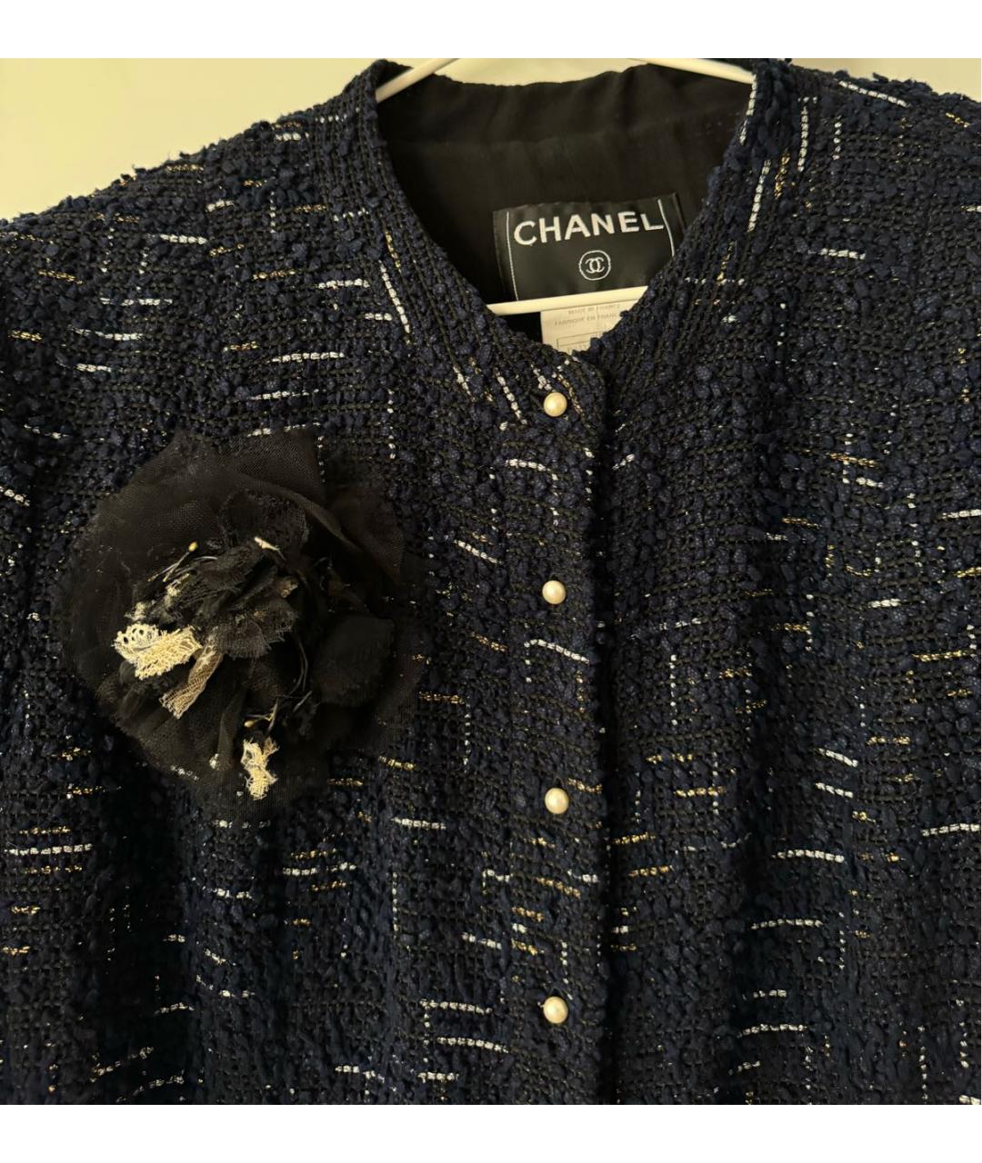 CHANEL Темно-синий твидовый жакет/пиджак, фото 2