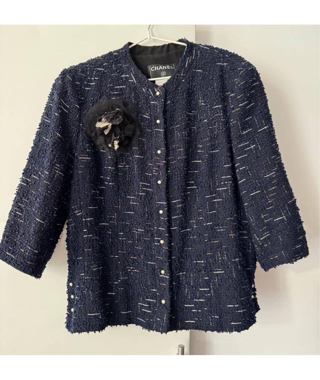 CHANEL PRE-OWNED Темно-синий твидовый жакет/пиджак, фото 7
