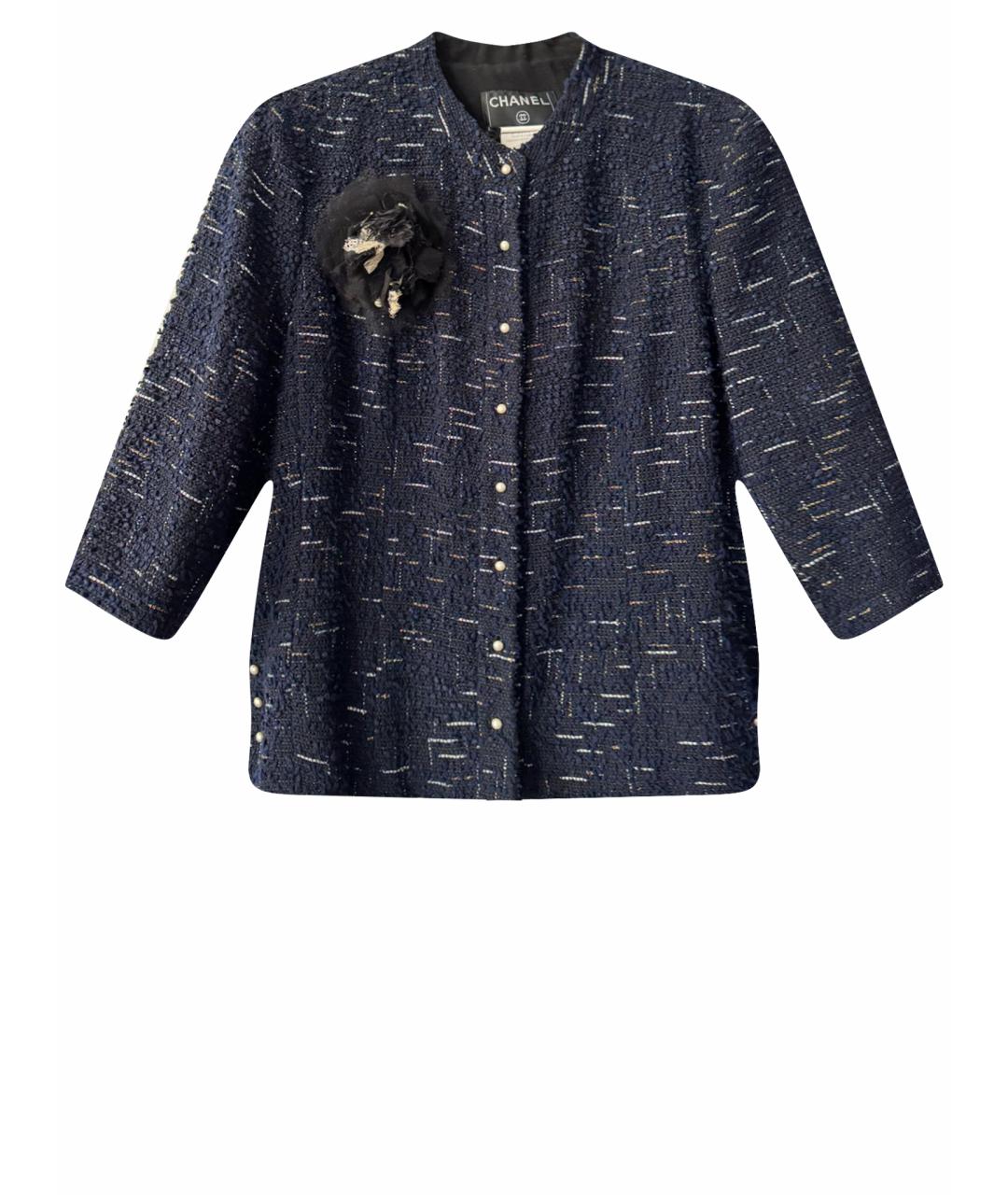 CHANEL Темно-синий твидовый жакет/пиджак, фото 1