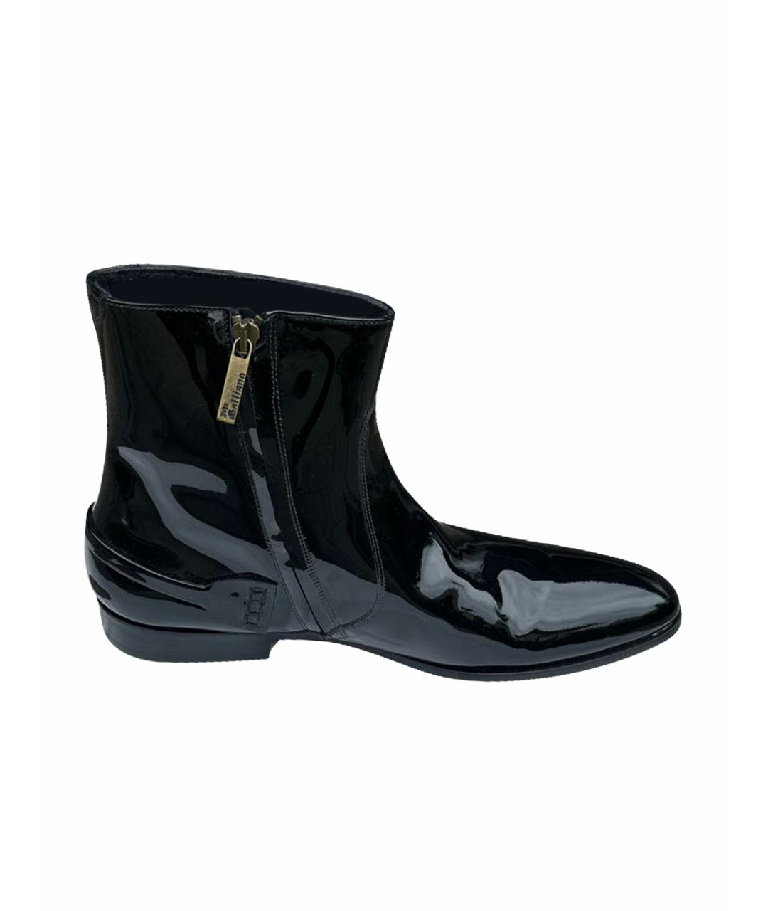 JOHN GALLIANO Черные высокие ботинки из лакированной кожи, фото 1