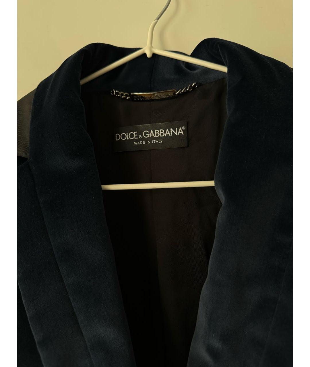 DOLCE&GABBANA Темно-синий бархатный жакет/пиджак, фото 4