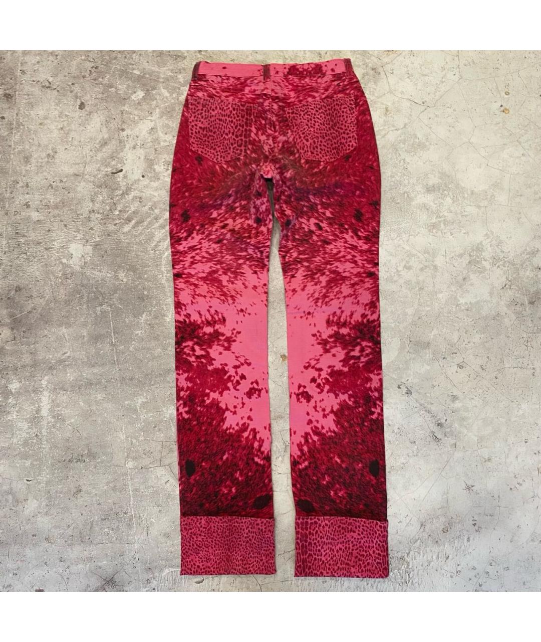 ROBERTO CAVALLI Розовые хлопко-эластановые прямые джинсы, фото 2