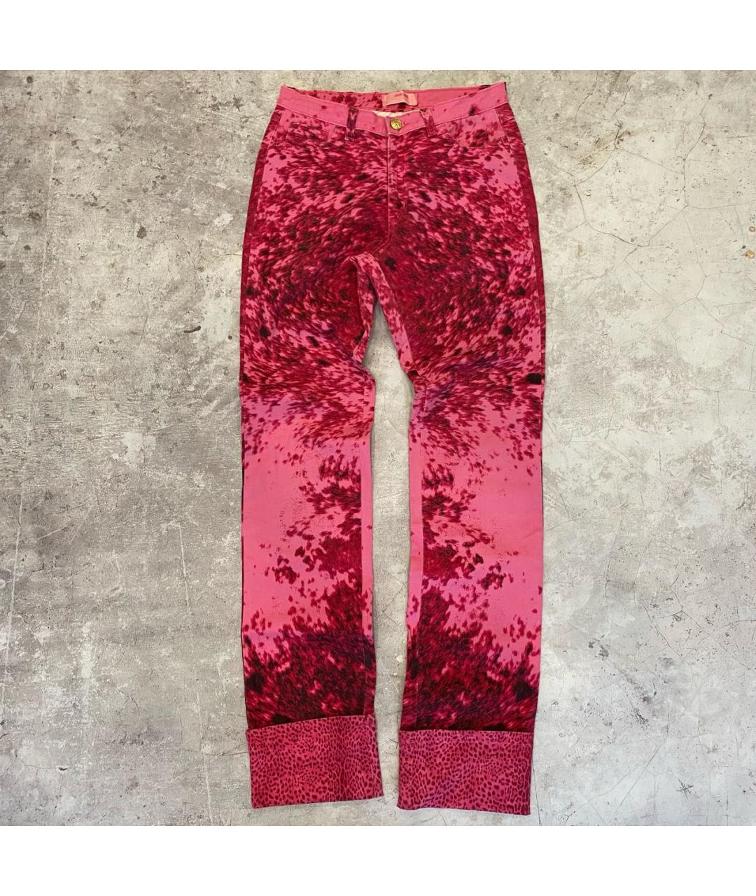 ROBERTO CAVALLI Розовые хлопко-эластановые прямые джинсы, фото 9