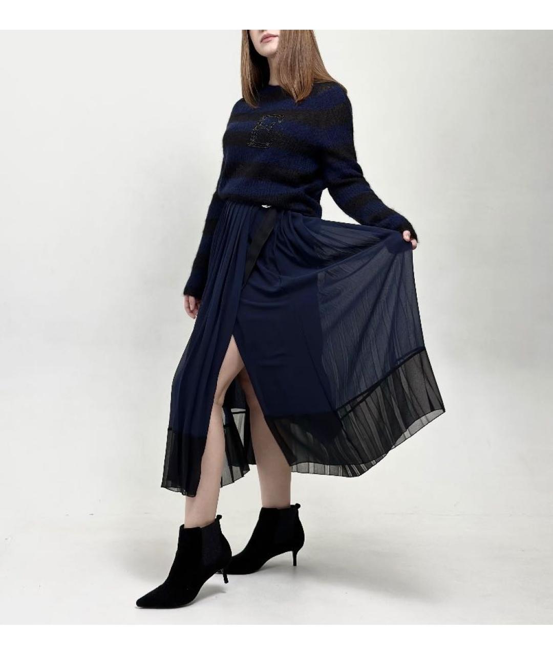 ERMANNO ERMANNO Темно-синяя полиэстеровая юбка миди, фото 3