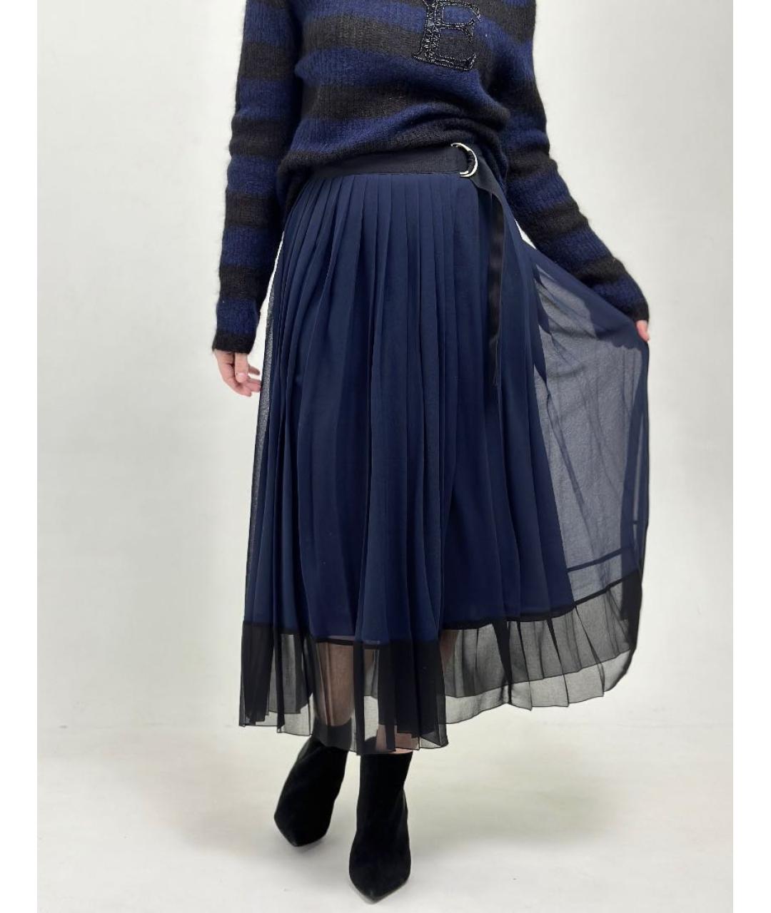 ERMANNO ERMANNO Темно-синяя полиэстеровая юбка миди, фото 5