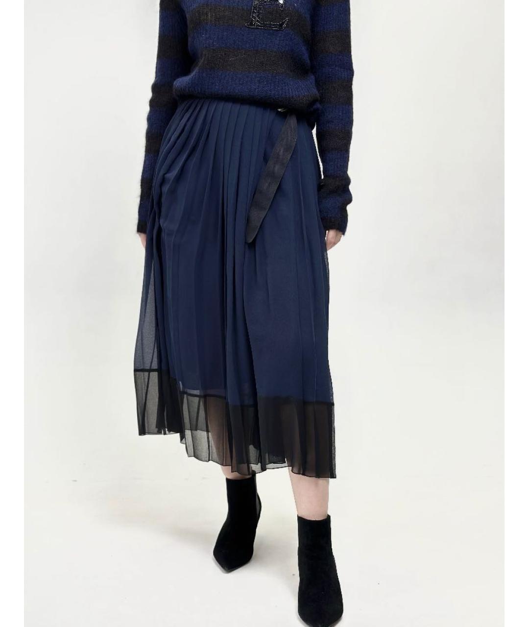 ERMANNO ERMANNO Темно-синяя полиэстеровая юбка миди, фото 4