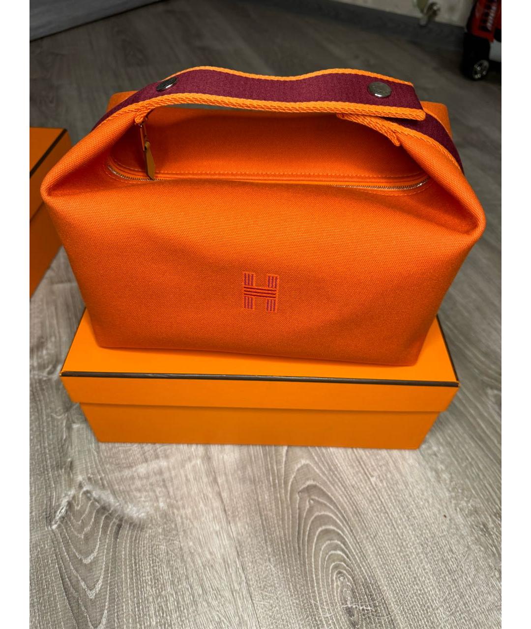 HERMES PRE-OWNED Оранжевая тканевая косметичка, фото 5