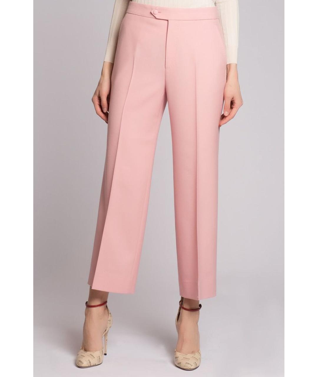GUCCI Розовые шерстяные прямые брюки, фото 3